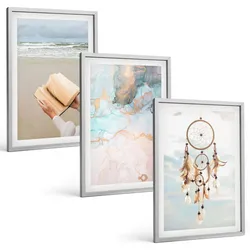 BILDER SET 3er Set - 40x60 cm Silberner Rahmen - Abstraktes Meeresbuch Boho