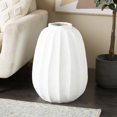 ARCILLA ELEMENTAL White Magnesium Oxide Wide Decorative Vase with Carved Grooves
