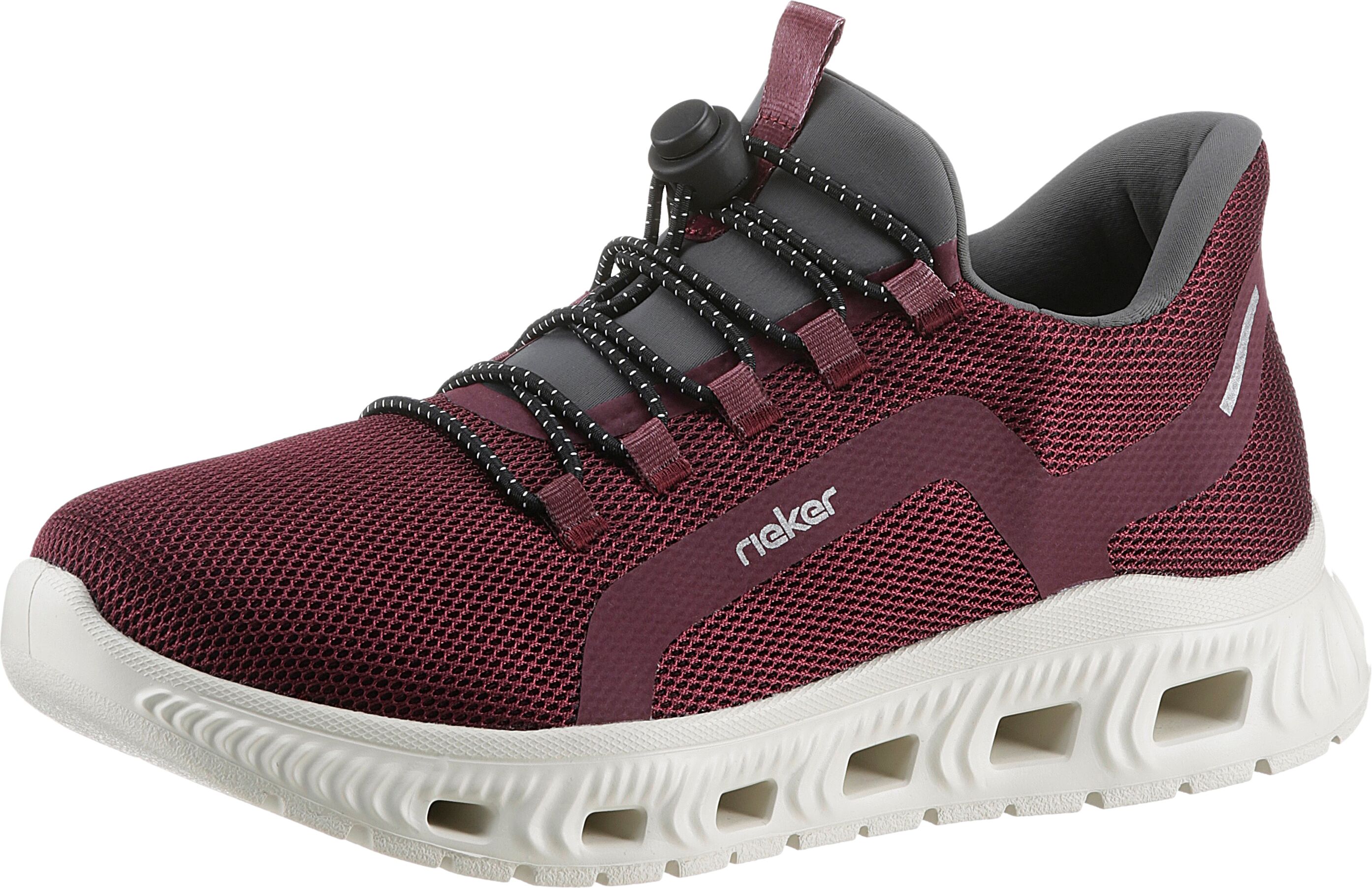 Slip-On Sneaker RIEKER SPORT, Damen, Gr. 39, grau (beere, grau), Textil, Schuhe Slip-On Sneaker, Freizeitschuh, Slipper, Halbschuh mit MemoSoft-Ausstattung beere, grau 39