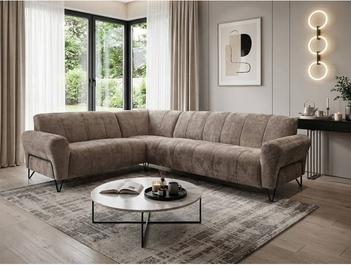 Beautysofa Ecksofa mit Metallbeine in Schwarz VOLARE L, ohne Schlaffunktion, mit höchstem Sitzkomfort