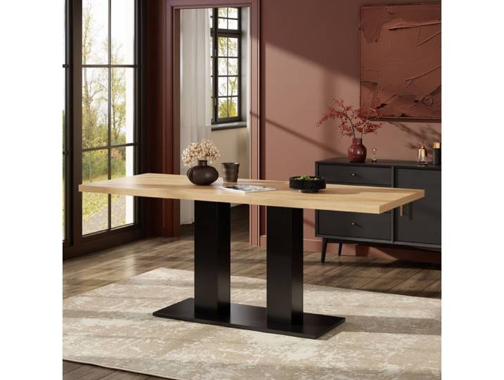 Table à manger extensible rectangulaire AESVAR 140/180 x 70 cm MDF 4-8 personnes naturel et noir