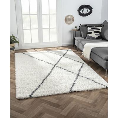 Hochflor-Teppich "My Shaggy Raute", beige (creme, dunkelgrau), B:160cm H:37mm L:230cm, Polypropylen (PP), MYFLAIR MÖBEL & ACCESSOIRES, Teppiche, Rauten Design, leicht glänzend, extra weich, auch in rund & als Läufer