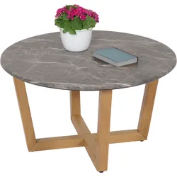 Couchtisch HWC-M61, Beistelltisch Sofatisch, Massiv-Holz HDF Laminat Melamin Ø80cm, Marmor/Stein-Optik, helles Gestell