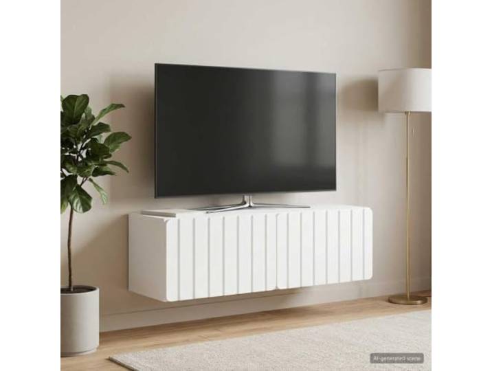 GKMBCVDFR Wandmontierter TV-Schrank 98x31x30 cm Weiß Holzwerkstoff Moderner Stil, 90° Schwenktüren, platzsparend, pflegeleicht, stabil, Wohnzimmer