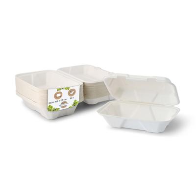 BIOZOYG 50 Stück weiße Speiseboxen, Menüboxen aus Zuckerrohr 22,9 x 15,5 x 7,7 cm Essen-To-Go-Boxen, Take Away Faltdeckelboxen, biologisch abbaubar