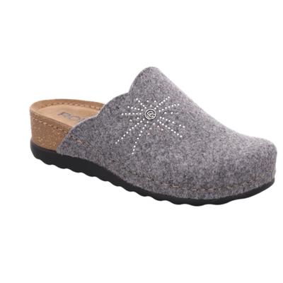 Pantoffel ROHDE "Soave-40", Damen, Gr. 40, Filz, grau, Schuhe, Clog, Hausschuh, Wohlfühlschuh mit Keilabsatz