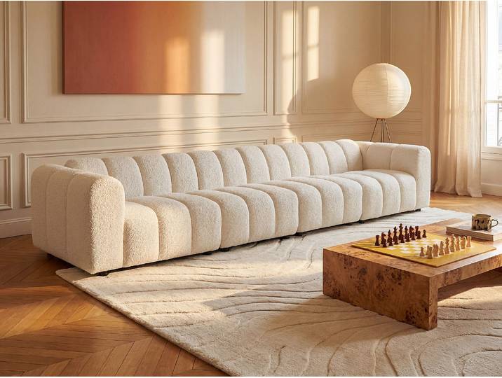 Modulares 6-Sitzer-Sofa aus Boucléstoff in Off-White JUTINI