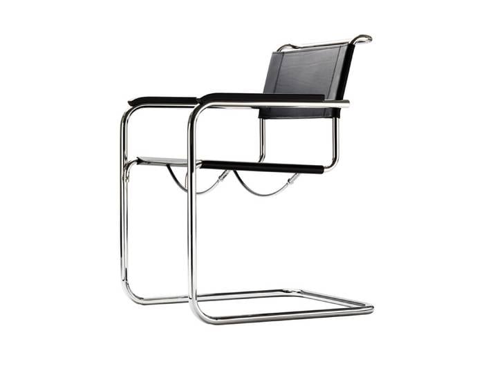 Freischwinger mit Armlehnen S34 Sitz und Rücken Kernleder schwarz 56x84x64 cm