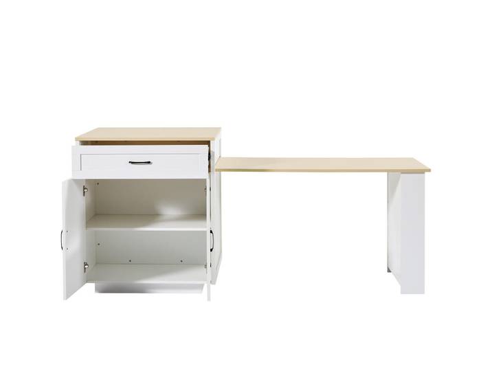 Kücheninsel ausziehbarer Bartisch133-202×70×93.5cm Küchen-Esswagen, Weiß, Holz, Mode, Küche mit Insel,Rechteckig, 70x93.5x133 cm, Küchen, Küchenmöbel, Kücheninseln