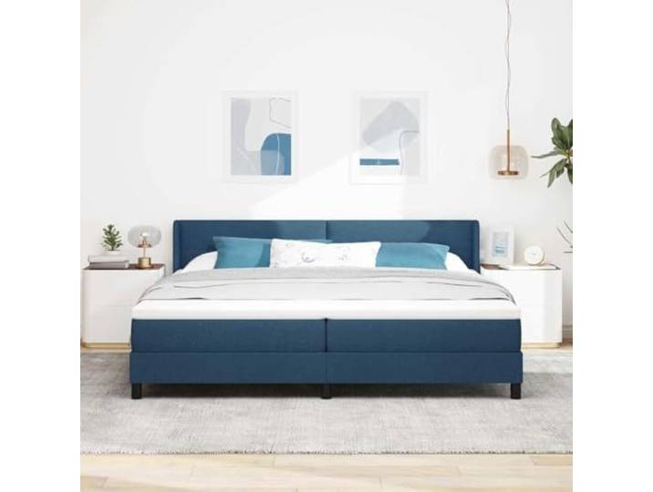 KTHLBRH Boxspringbett mit Kopfteil Blau 200 x 200 cm Modernes Design, gepolsterter Stoff, robuste Struktur, für Schlafzimmer mit Doppelbett