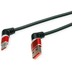 ROLINE USB 2.0 Kabel, Typ-C - Typ-A, ST/ST, 360° Rotation, schwarz / rot, 1 m