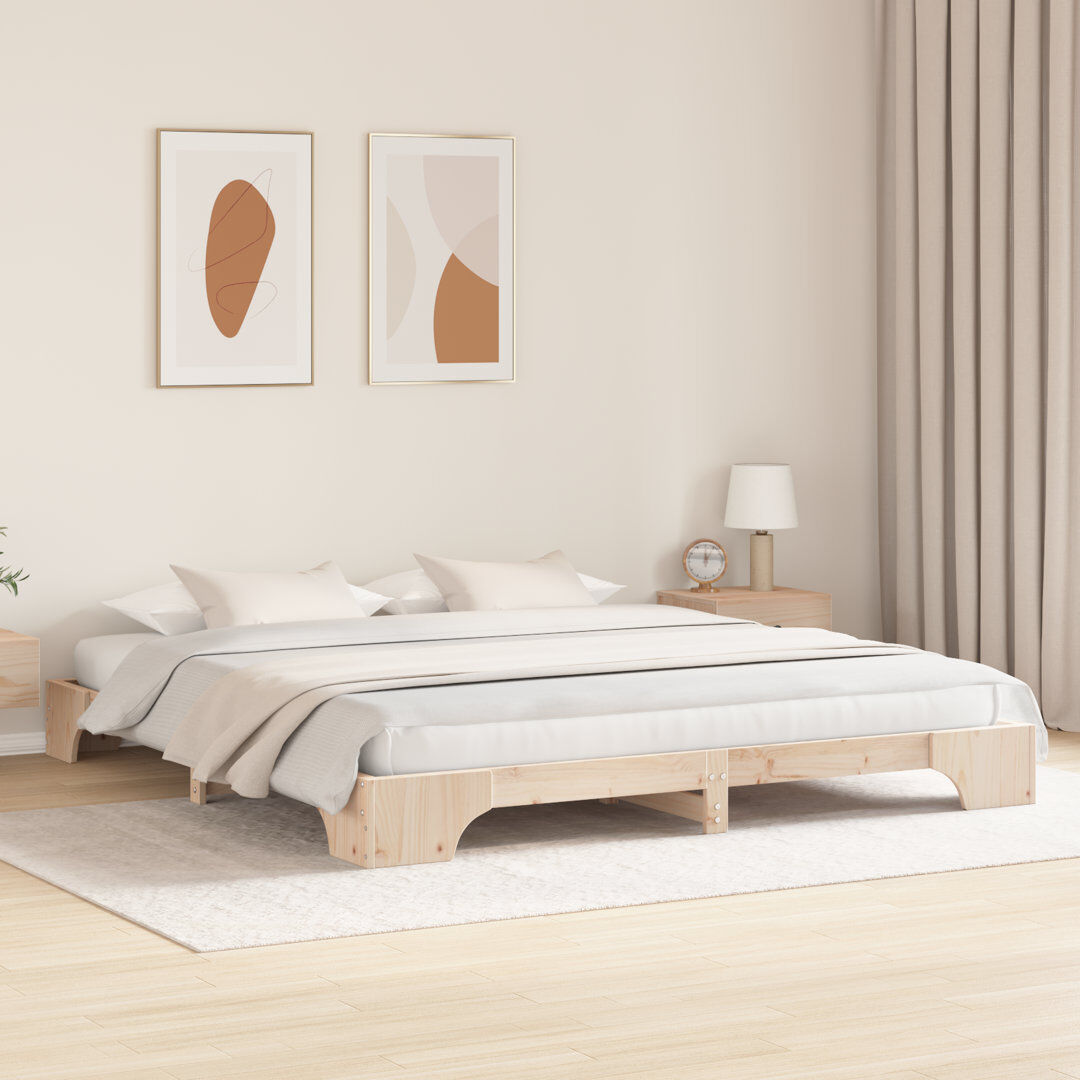 17 Stories Bed Frame Solid Pine Wood Natural Super King (6')
