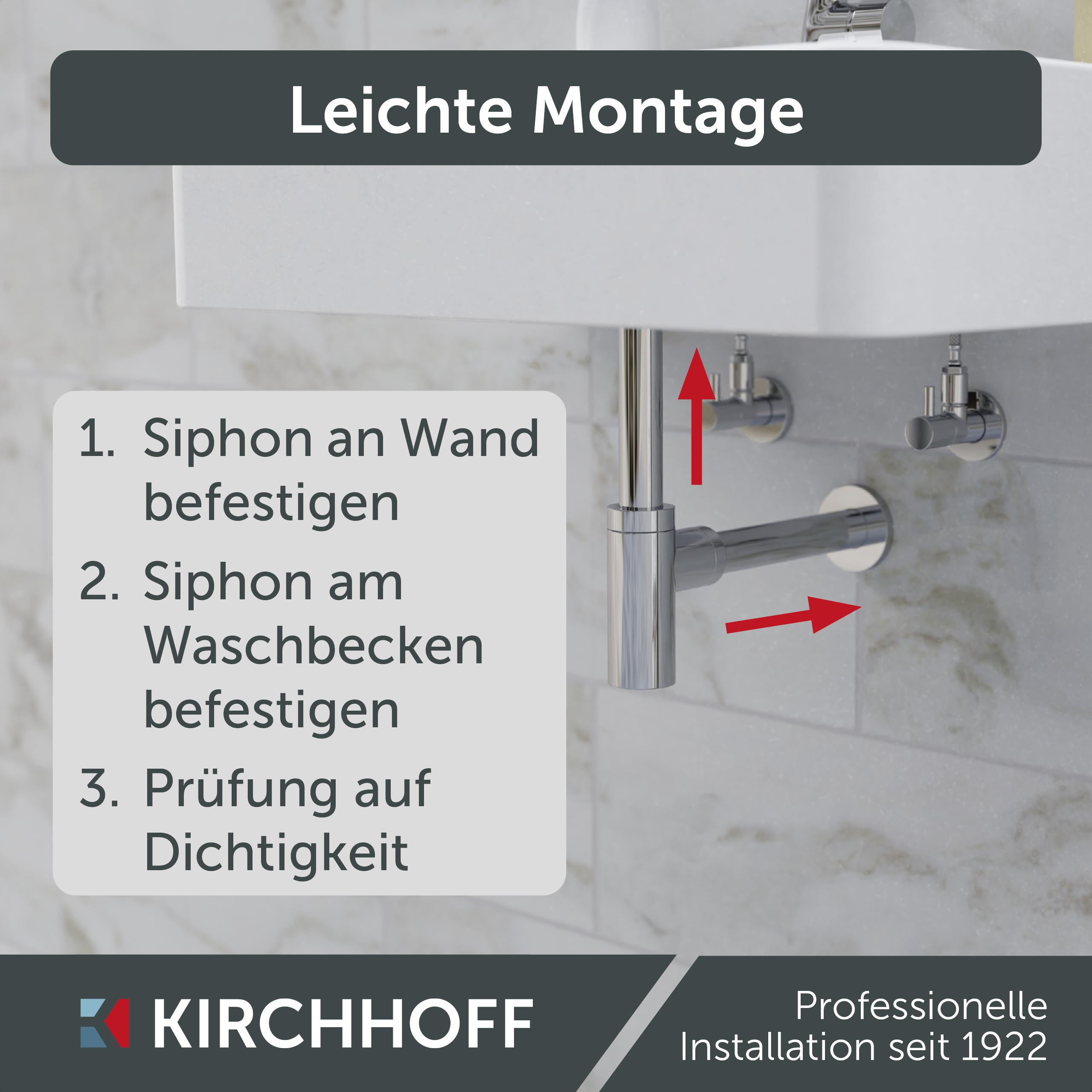 Siphon KIRCHHOFF "Design Flaschensiphon inkl. Reinigungsöffnung", silber (silberfarben), Ø:3,2cm, Edelstahl, Siphons, Siphon, Röhrengeruchsverschluss für Waschbecken/Waschtische silberfarben Einheitsgröße