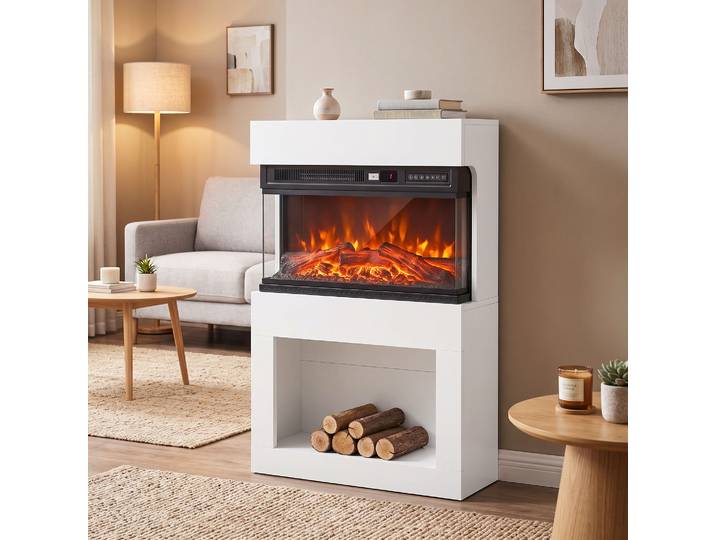 HOMCOM Cheminée Murale Électrique 64cm Effet Flamme 3D Blanc