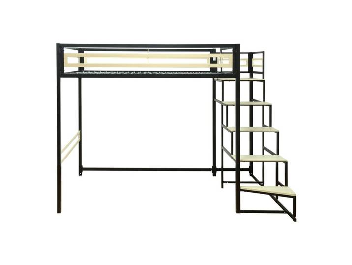 Lit mezzanine 140x190 cm MARLEY avec escalier imitation chêne et noir