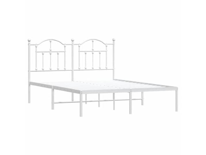 KTHLBRH Bettgestell mit Kopfteil Metall weiß 150 x 200 cm Bettgestell aus Stahl, inkl. Lattenrost, 27 cm, für Schlafzimmer
