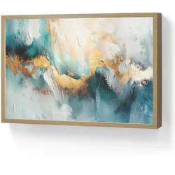 WANDLEUCHTE MIT AKKU Abstrakt - Kunst - Gold - Blau Beleuchtung 60x40 cm Wandlampe