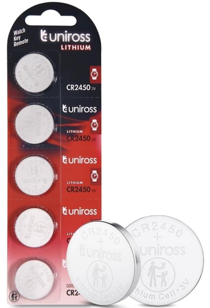 Uniross U5CR2450 CR2450 Lithium Batterij, 3V, 5 stuks, Zilverkleurig
