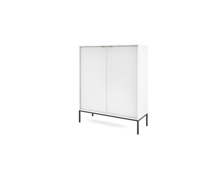 Ravio Weisse Moderne Geriffelte Hochkommode Kioto Kw2D (Schwarzes Gestell, Soft-Close Türen), Weiß, Schwarz, Metall, 6 Fächer, Rechteckig, 104x125x39 cm, Kleinmöbel, Kommoden, Highboards