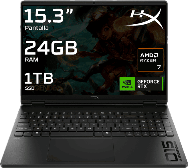 Portátil gaming - HP HyperX OMEN 15-gb0007ns, 15.3 " 2K, AMD Ryzen™ 7 260, 24 GB RAM, 1 TB SSD, GeForce RTX™ 5060, Sin sistema operativo