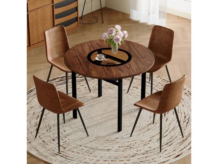 MEUBLIV Table à manger ronde avec 4 chaises marron 100x100x76 cm métal marron + noir