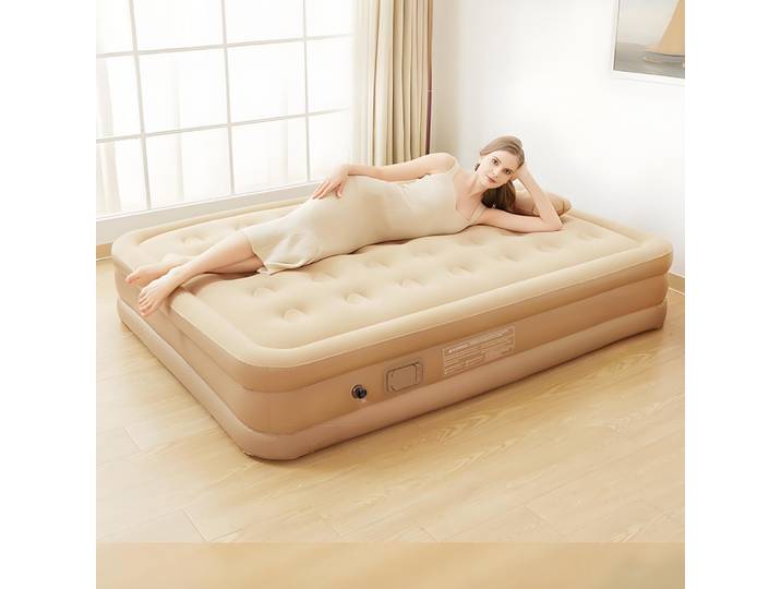 Matelas gonflable floqué avec pompe intégrée, tapis de glamping, gonflage/dégonflage rapide, matelas gonflable double hauteur pour lit de camping