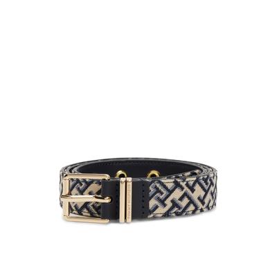 Synthetikgürtel TOMMY HILFIGER "TH SQUARE", Damen, Gr. 100, blau (space blau), Materialmix, Gürtel, Jacquard-Gürtel mit doppelter Gürtelschlaufe und eckiger Schnalle