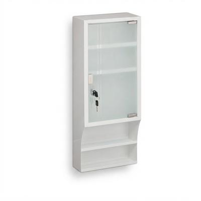 Relaxdays Medizinschrank, Glastür, abschließbar, 5 Fächer, HBT 65x27x12 cm, für Medikamente, Arzneischrank hängend, weiß