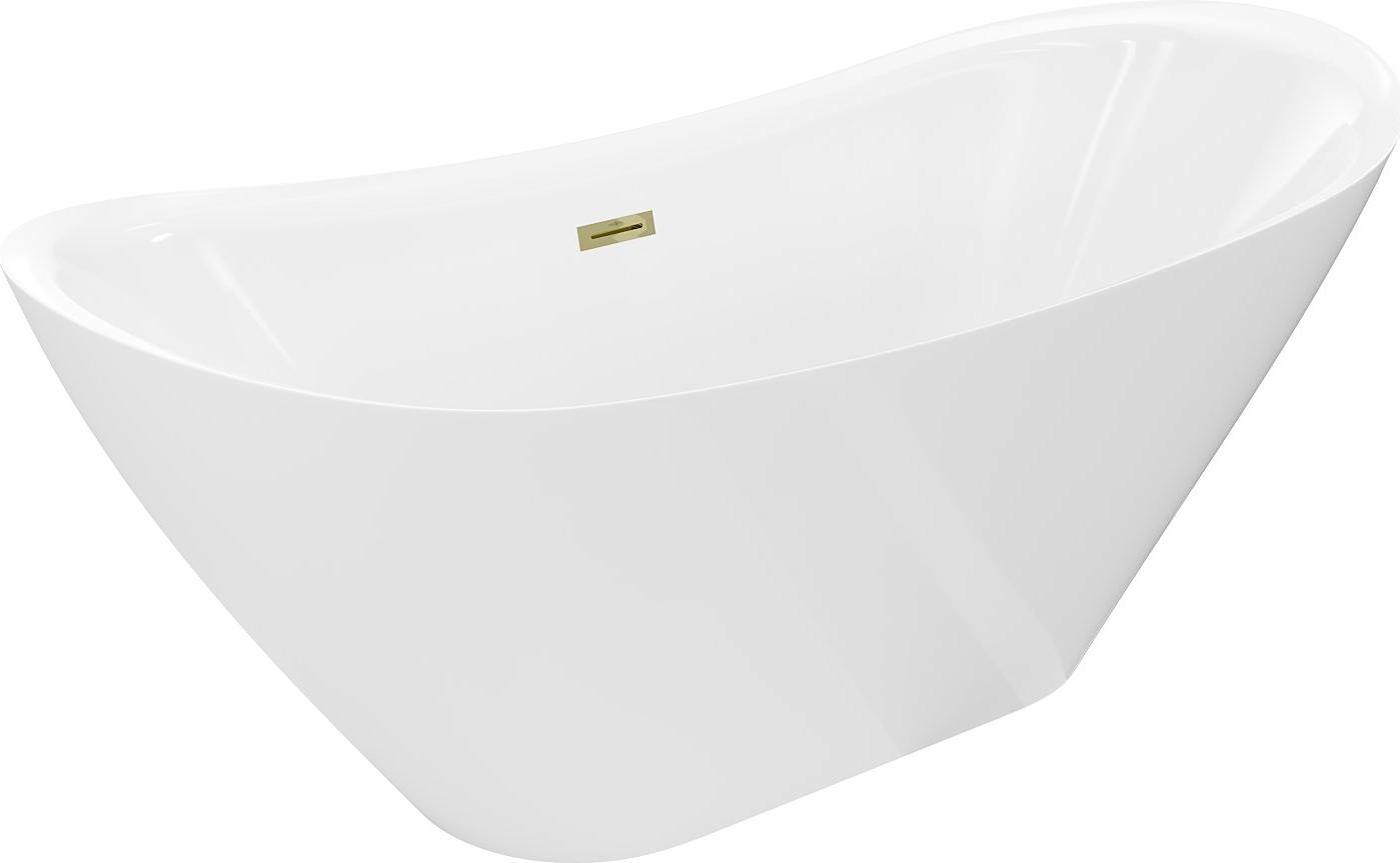 Mexen Lotos freistehende Badewanne 140 x 75 cm, weiß, Überlauf gold - 52051407700-50