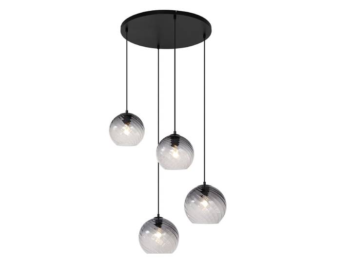 Art Deco hanglamp zwart met smoke glas rond 4-lichts - Bao