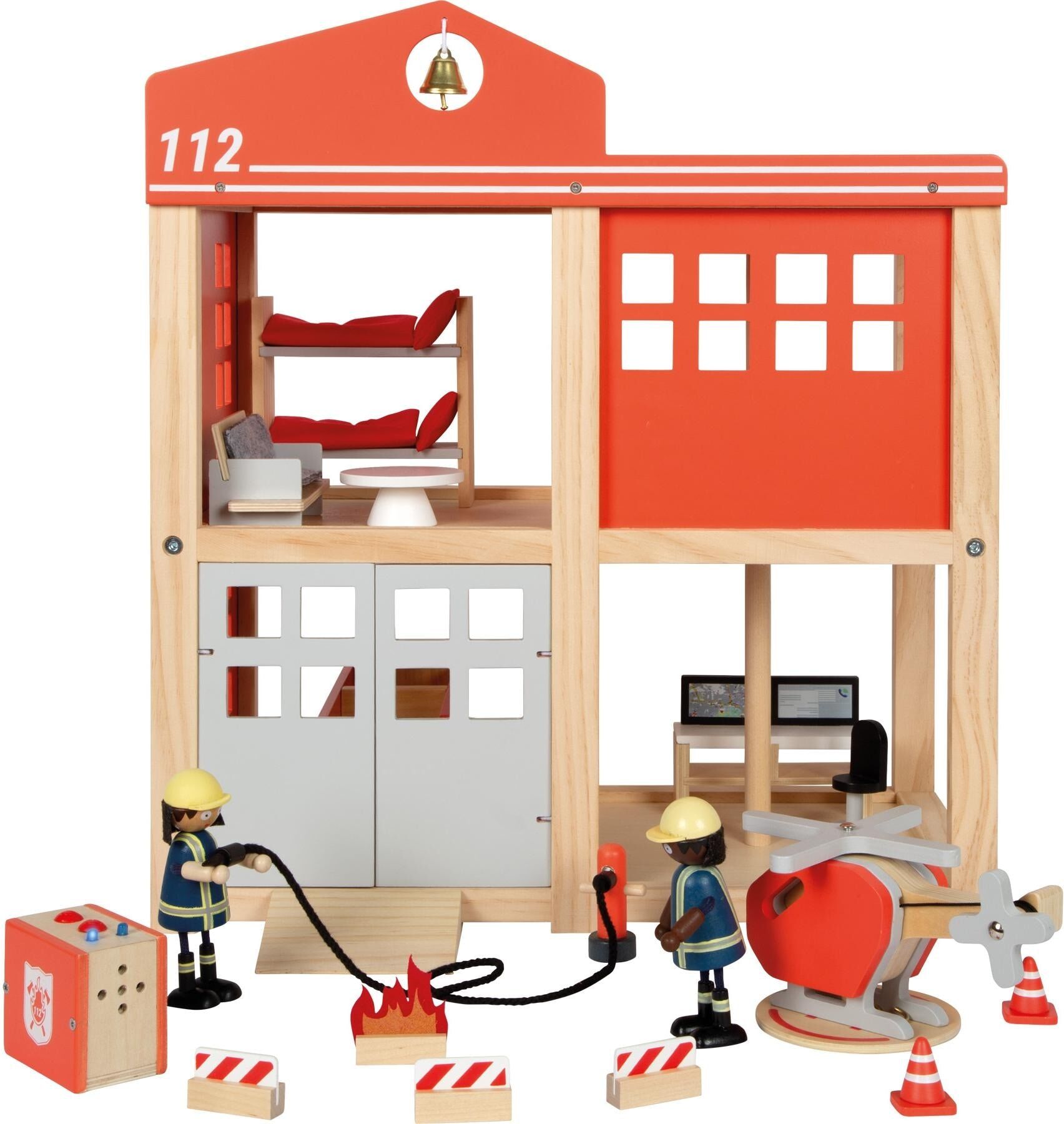 Spiel-Feuerwehrwache SMALL FOOT "Grosse Feuerwache mit Zubehör", Kinder, rot (bunt), Holz, Metall, Fahrzeug-Spielwelten Spiel-Feuerwehrwache, batteriebetriebenes Sound- & Lichtmodul für realistische Einsätze bunt Einheitsgröße