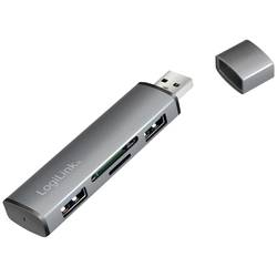 LogiLink UA0394 USB-Hub 4 Port USB-A, SD, microSD USB 3.2 Gen2 10 GBit/s mit Aluminiumgehäuse, mit eingebautem SD-Kartenleser, mit Status-LEDs Spacegrau UA0394