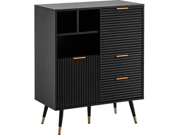 Buffet WOHNLING 77x97x40 cm Buffet noir avecReproduction chêne Commode avec portes et tiroirs Armoire à commode Armoire d'entrée avec étagère Moderne