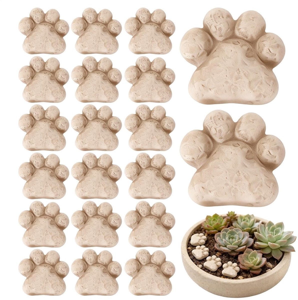 Decoratieve Stenen Kattenpootjes - Grijs - 20 Stuks - Weerbestendig Hars - Tuindecoratie