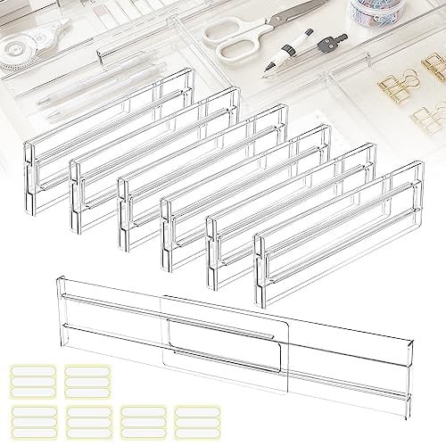 QINERSAW 6 stuks verstelbare ladeverdelers transparant kunststof scheidingssysteem voor keuken, badkamer en bureau, 27,5 - 52 cm