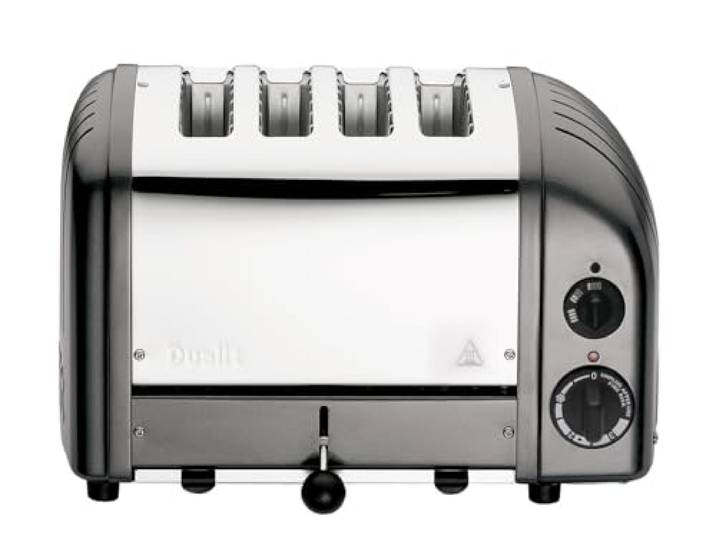 Dualit NEWGEN Premium Toaster 4 Scheiben Grau-Metallic, handgefertigt in GB Toaster Retro mit ProHeat®-Heizelementen, gleichmäßige Bräune, mechanischer Timer, manueller Hebel, Edelstahlgehäuse