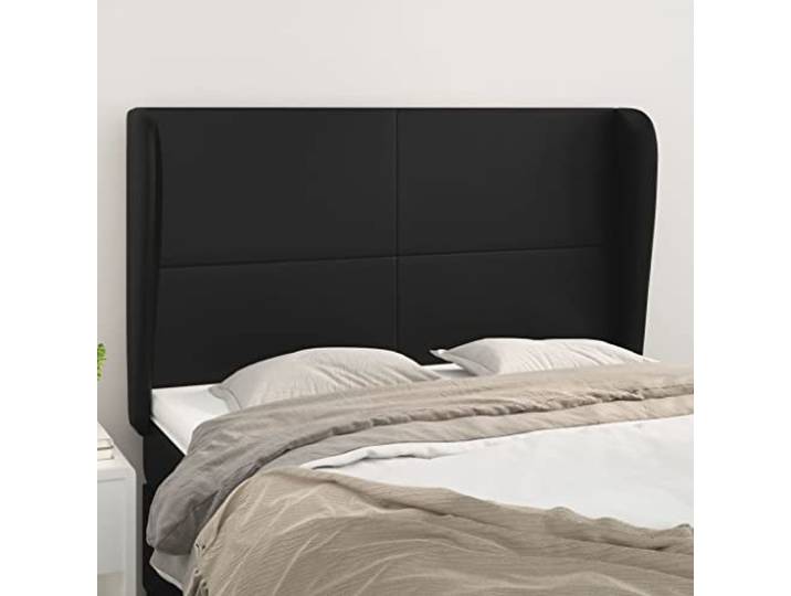 KTHLBRH Kopfteil aus schwarzem Kunstleder für klassisches Bett mit Beinen aus massivem Lärchenholz, höhenverstellbar, elegantes Design für Rückenstütze und einfache Unterstützung