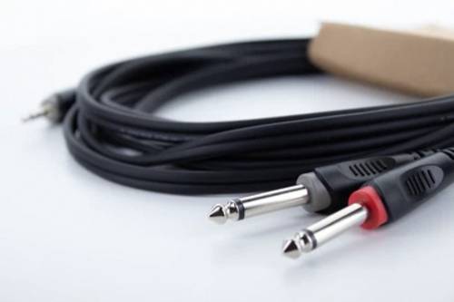 Cordial 14864 Audio Y-Adapter [1x Klinkenstecker 3.5mm - 2x Klinkenstecker 6.3mm (mono)] PVC-Mantel, Zwillingsleitung