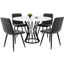 OKWISH Esstisch-Set 80x80x76 mit 4 Velours-Stühlen in Multicolor, MDF und Metallrahmen, modernes Design, für Esszimmer, Küche