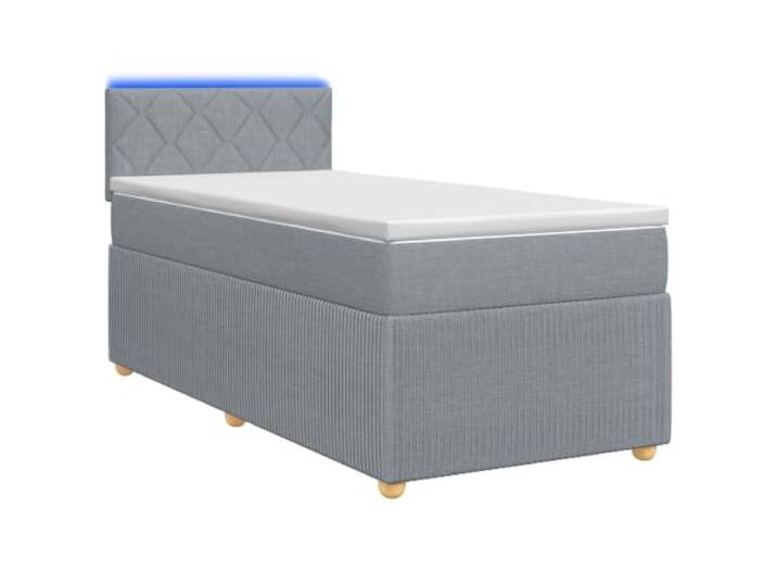 KTHLBRH Boxspringbett mit Matratze Hellgrau 100 x 200 cm Verstellbares Kopfteil, Taschenfedern, Holzrahmen, mehrfarbige USB-LEDs, abnehmbare Bezüge