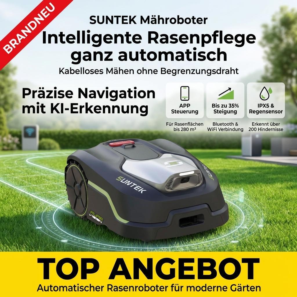 SUNTEK Mähroboter ohne Begrenzungskabel 280m² AI Vision IPX5