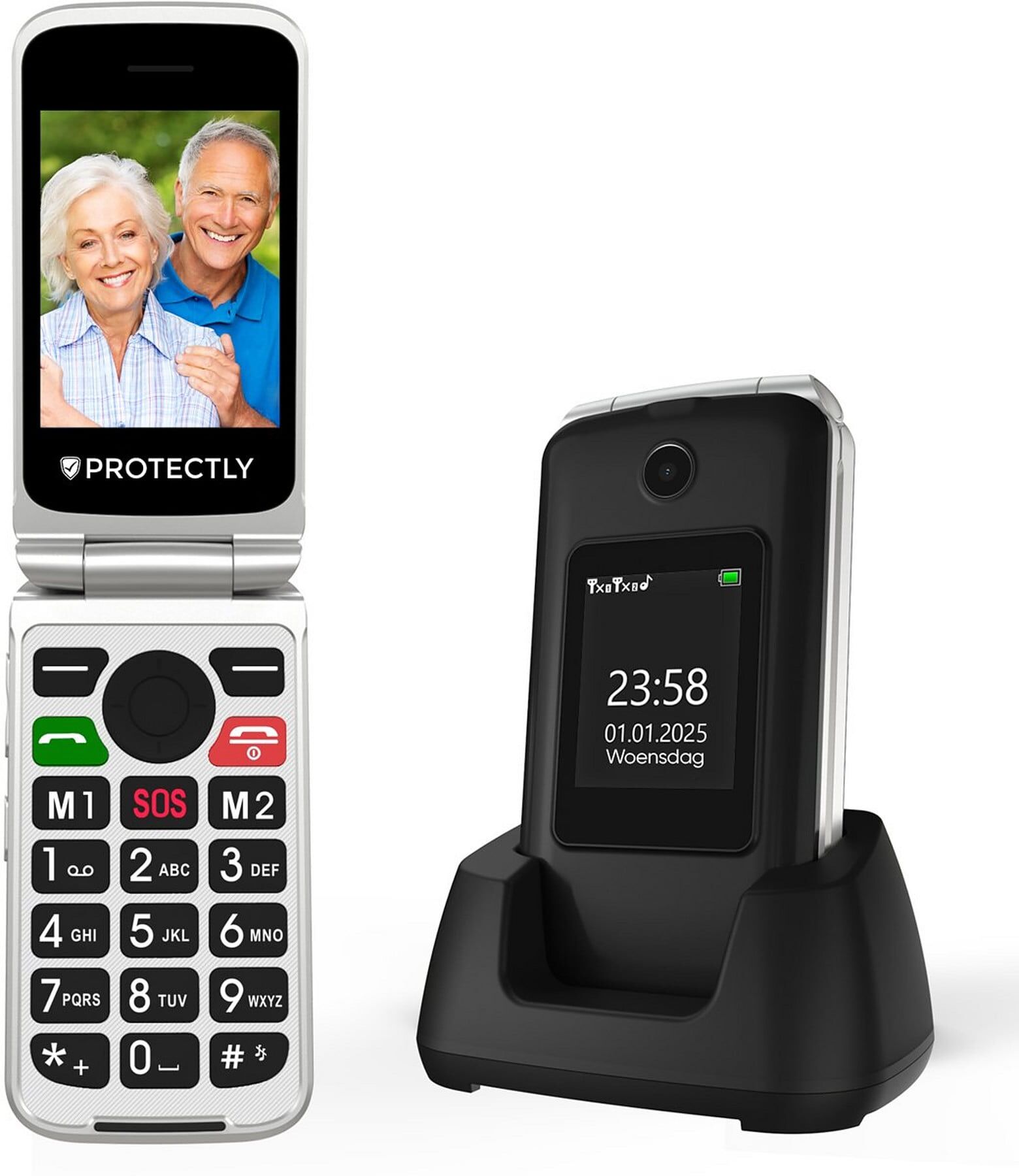 Protectly Senior Klapphandy 4G mit SOS-Funktion, großen Tasten und Dock