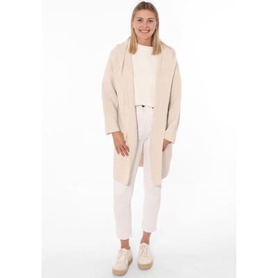Strickjacke ZWILLINGSHERZ, Damen, beige, Strick, Obermaterial: 60% Polyacryl, 20% Polyester, 15% Wolle, 5% Alpaka, unifarben, bequem ca. Mitte Oberschenkel, V-Ausschnitt, Strickjacken Strickjacke, Langarm, bequem, Taschen, One Size, ohne Verschluss,...