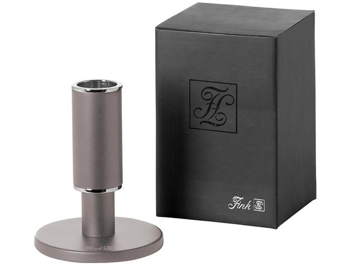 Kerzenständer FINK RITMO, Leuchter , braun (hellbraun), B:10cm H:11,7cm T:10cm, Metall, Kerzenhalter, Kerzenständer