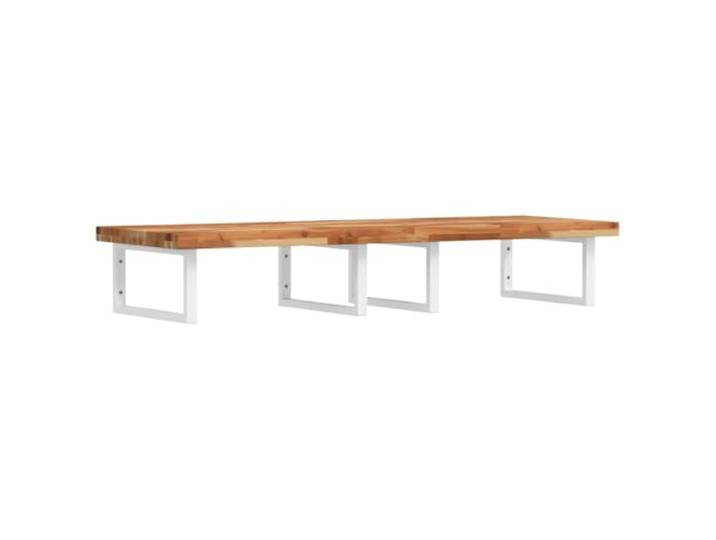 WEMYUFURN Waschbeckenregal Wandmontage Stahl und Akazienholz Schweberegal, Badezimmer Ablage, Handtuchhalter, Stauraum, Stahlhalterung, Akazienholz Oberplatte, Waschtisch