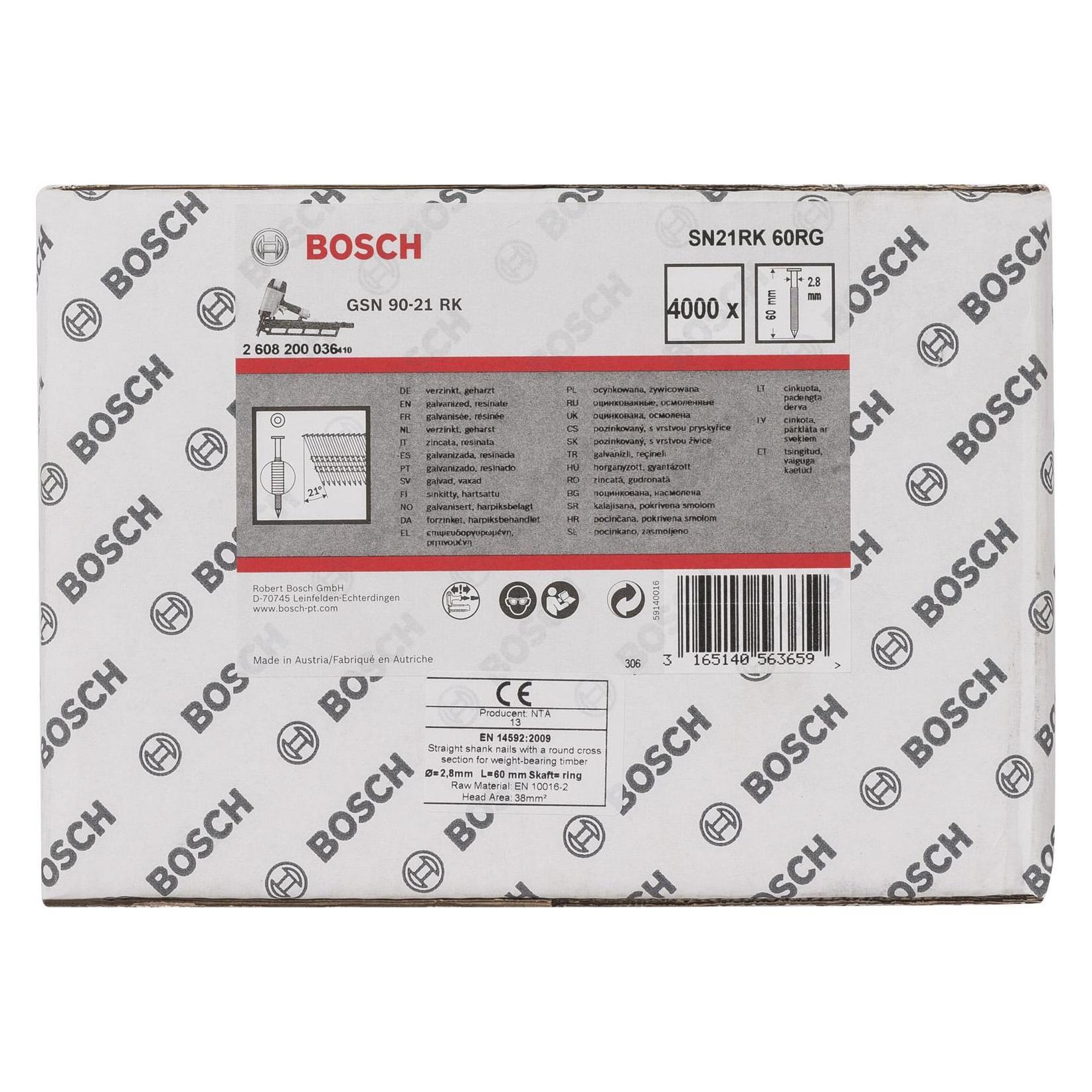 Bosch Professional Zubehör Rundkopf-Streifennagel SN21RK 60RG 2,8 mm, 60 mm, verzinkt, gerillt (2608200036)