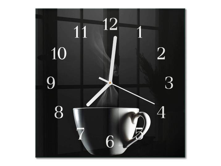 Tulup Wanduhr aus Glas 30x30 cm - Tasse, Schwarz, Quadratisch, 30x30x0.4 cm, Dekoration, Uhren, Wanduhren