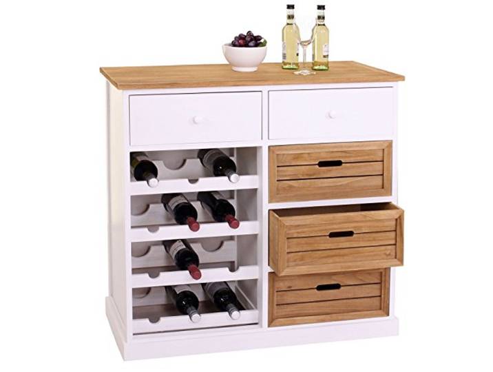 Mendler Weinregal HWC-B96AM, für 12 Flaschen, mit Schubladen 86x87x37cm Kommode, Flaschenregal, Landhaus