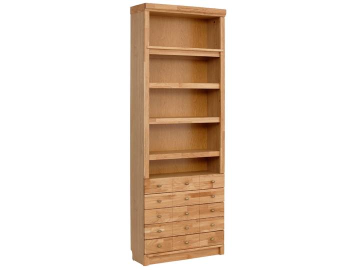 Bücherregal GOODPRODUCT Soeren Eiche Regal mit 5 breiten Schubkästen in geteilter Optik , braun (eiche), B:80cm H:220cm T:29cm, Regale, Bücherregal, T/H: 80/29/220 cm, Eiche teilmassiv, FSC, elegante Metallgriffe