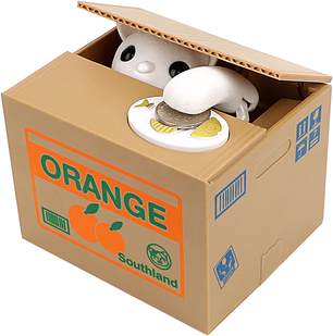 GreatGadgets LLC Stealing Coin Cat Piggy Bank, Plastic White Cat